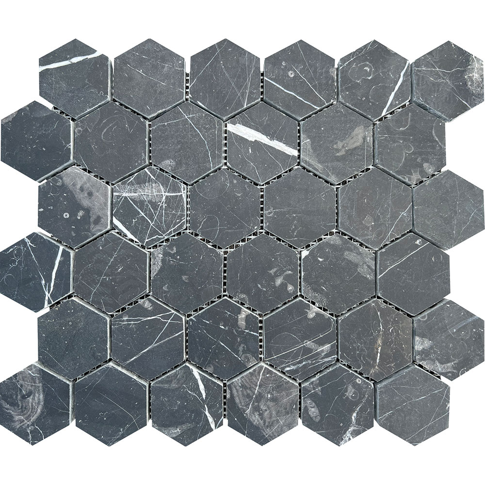 Black Swan Honed 2″ Marble Hexagon Mosaic