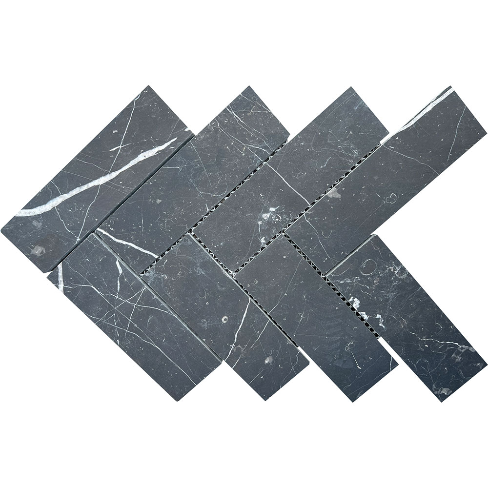 Black Swan Honed 2″x6″ Marble Herringbone Mosaic