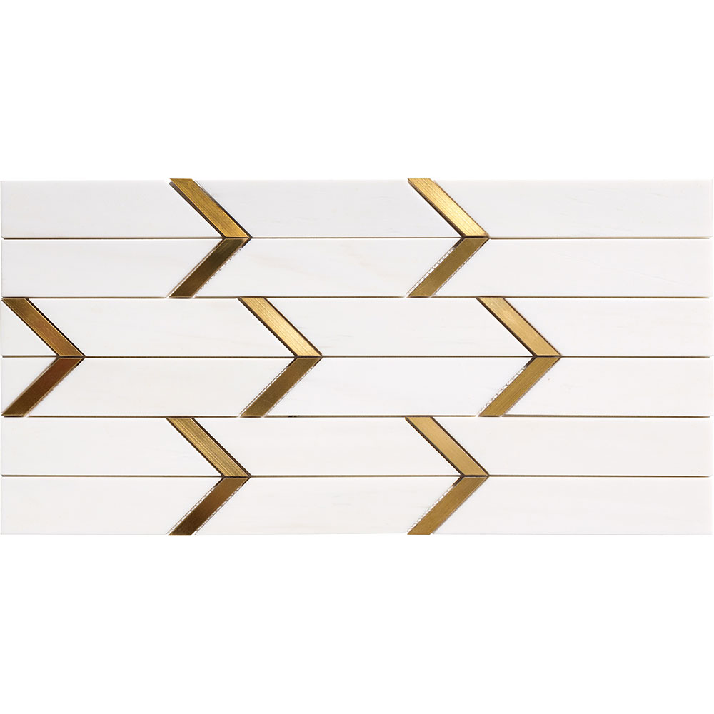 Brass and White Honed Marble Arrow Mosaic