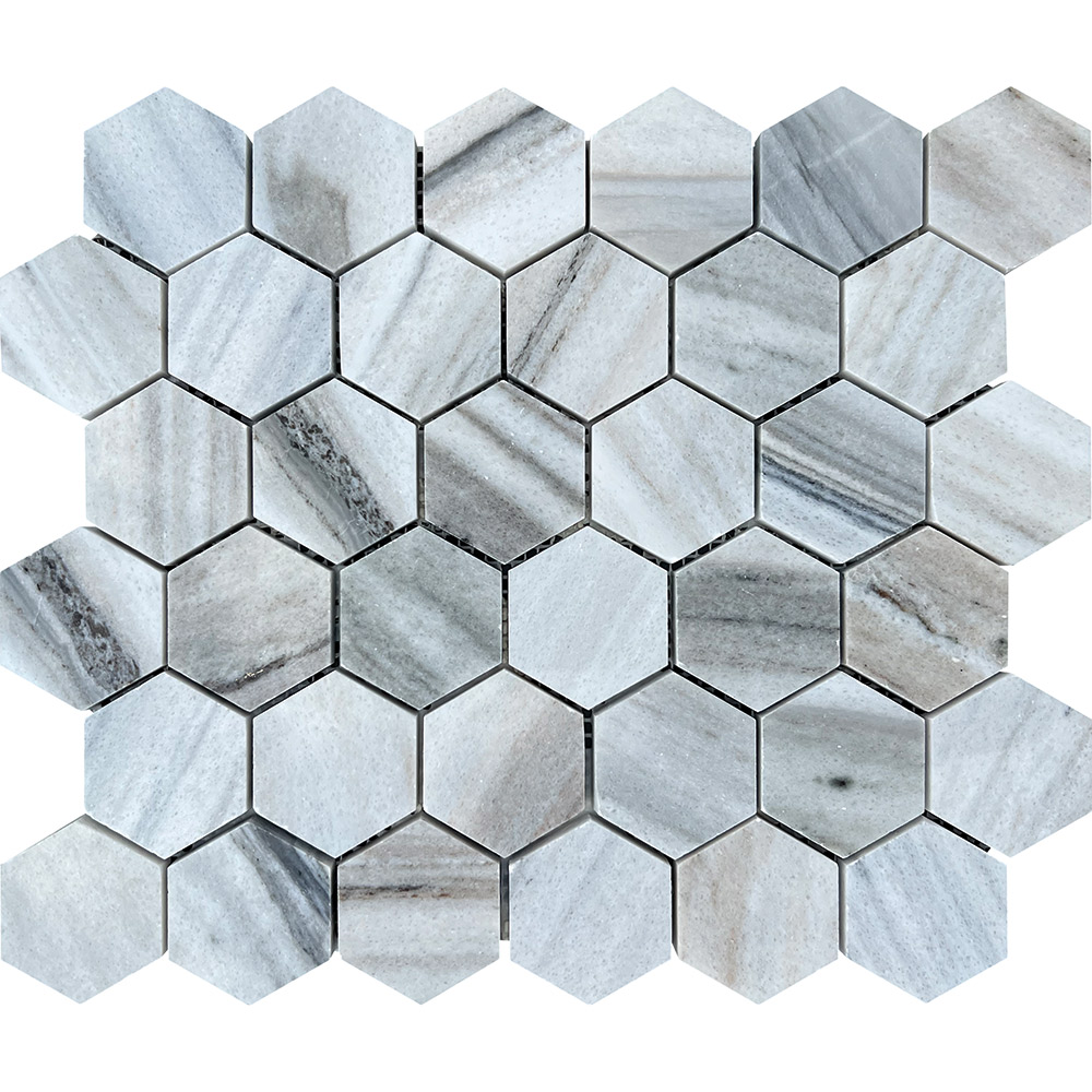 Woodline Polished Marble Hexagon Mosaic